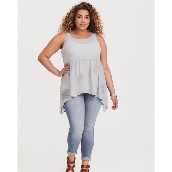 torrid Tops - Torrid Semi Sheer Tank with Lace Flowers